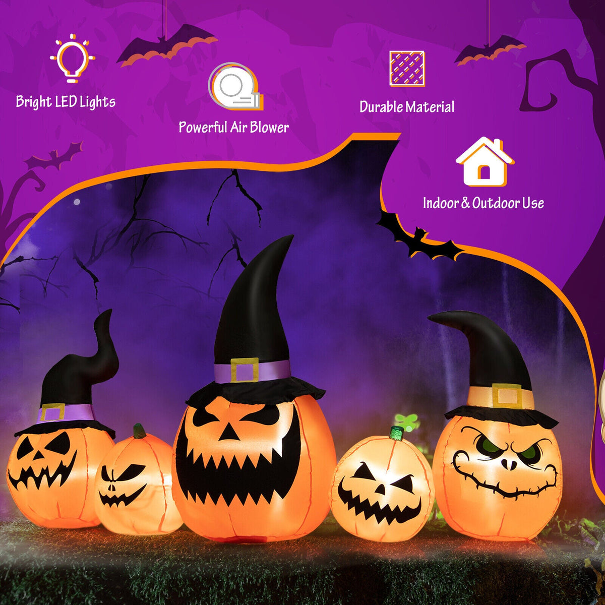 Light-Up Inflatable Halloween Pumpkin Family