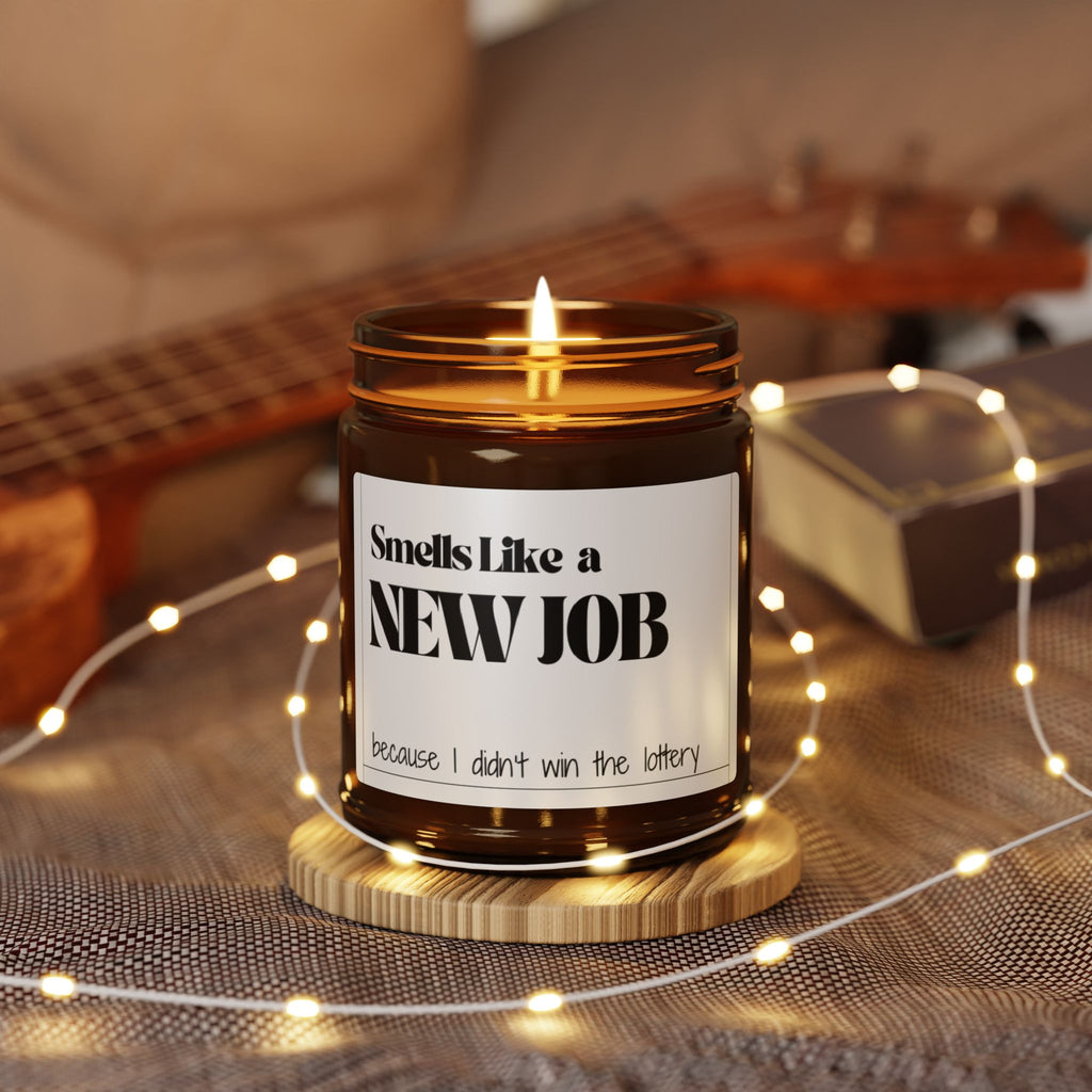 "Smells Like a New Job" Amber Soy Candle — Funny New Job Gift
