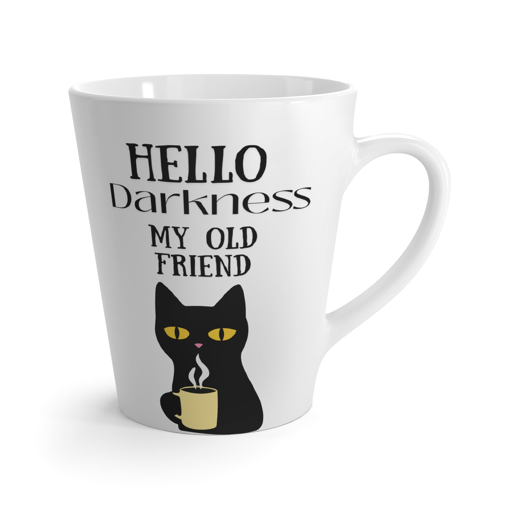 Hello Darkness My Old Friend Cat Latte Mug — Funny Goth Coffee Cup