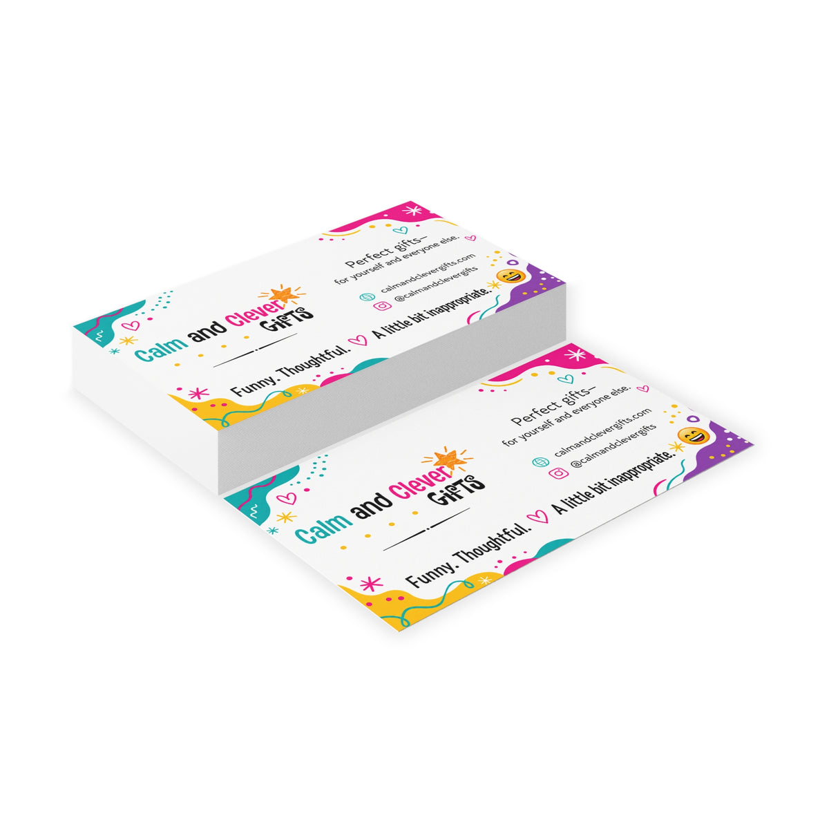 Colorful Branded Business Cards — Calm and Clever Gifts Design