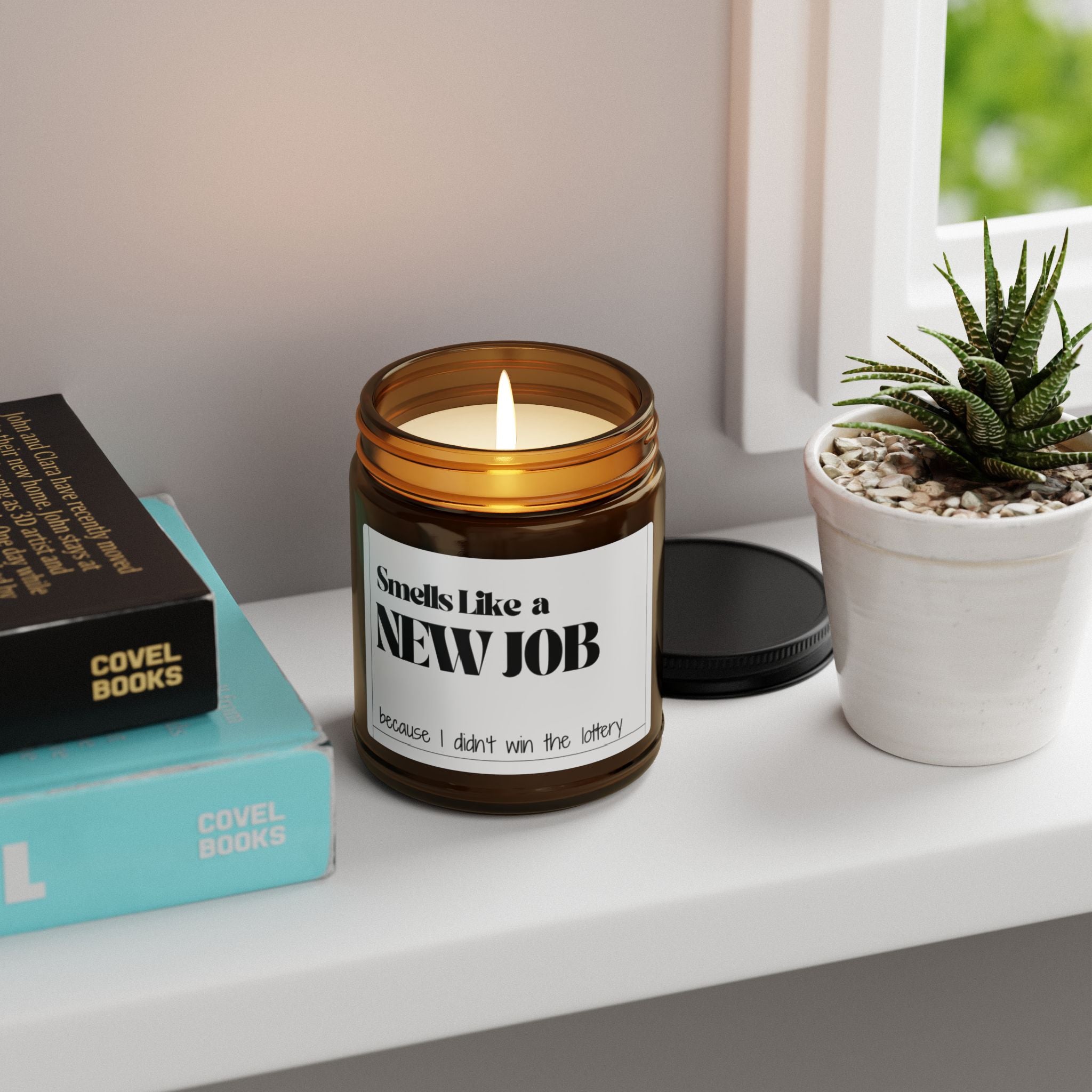 "Smells Like a New Job" Amber Soy Candle — Funny New Job Gift