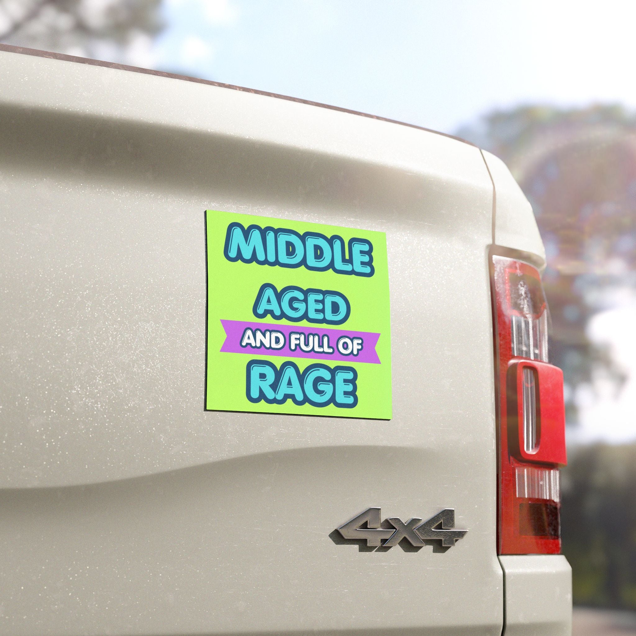 Car Magnet — "Middle Aged and Full of Rage" Bold Neon Design