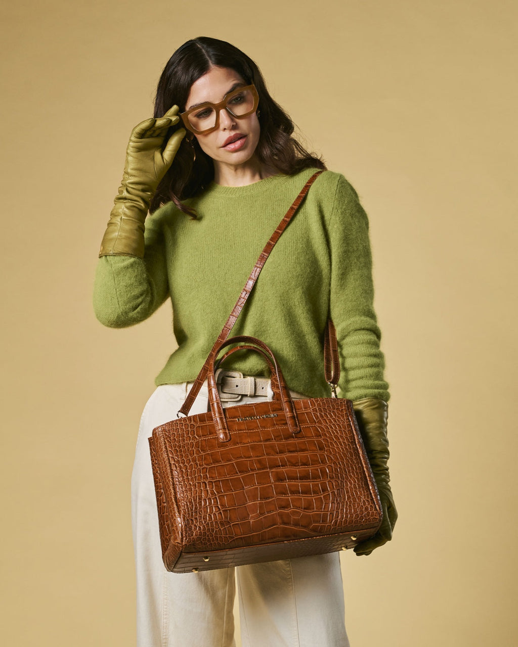 Valentina (cognac) - Italian calf leather women's handbag (with shoulder strap)