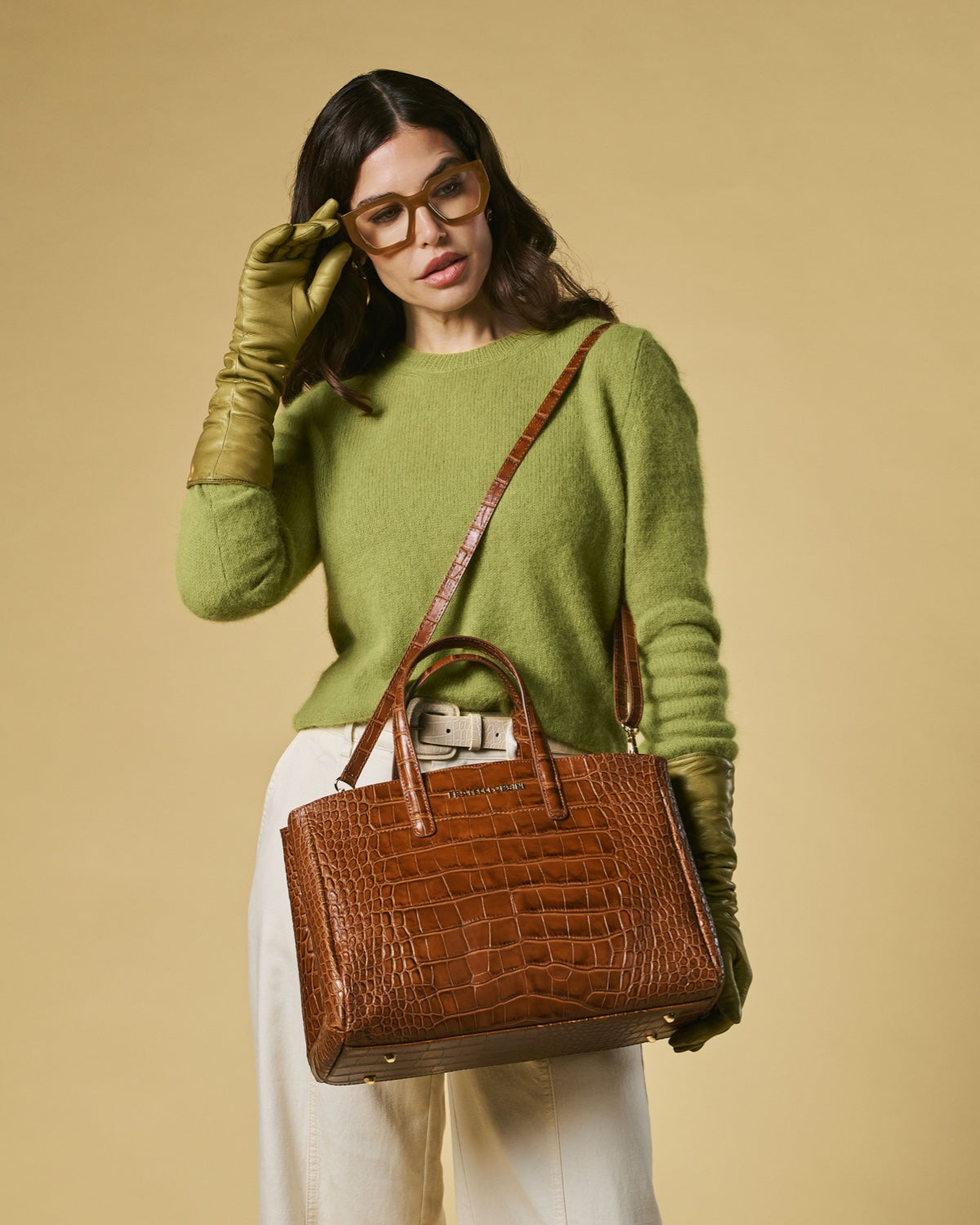 Valentina (cognac) - Italian calf leather women's handbag (with shoulder strap)