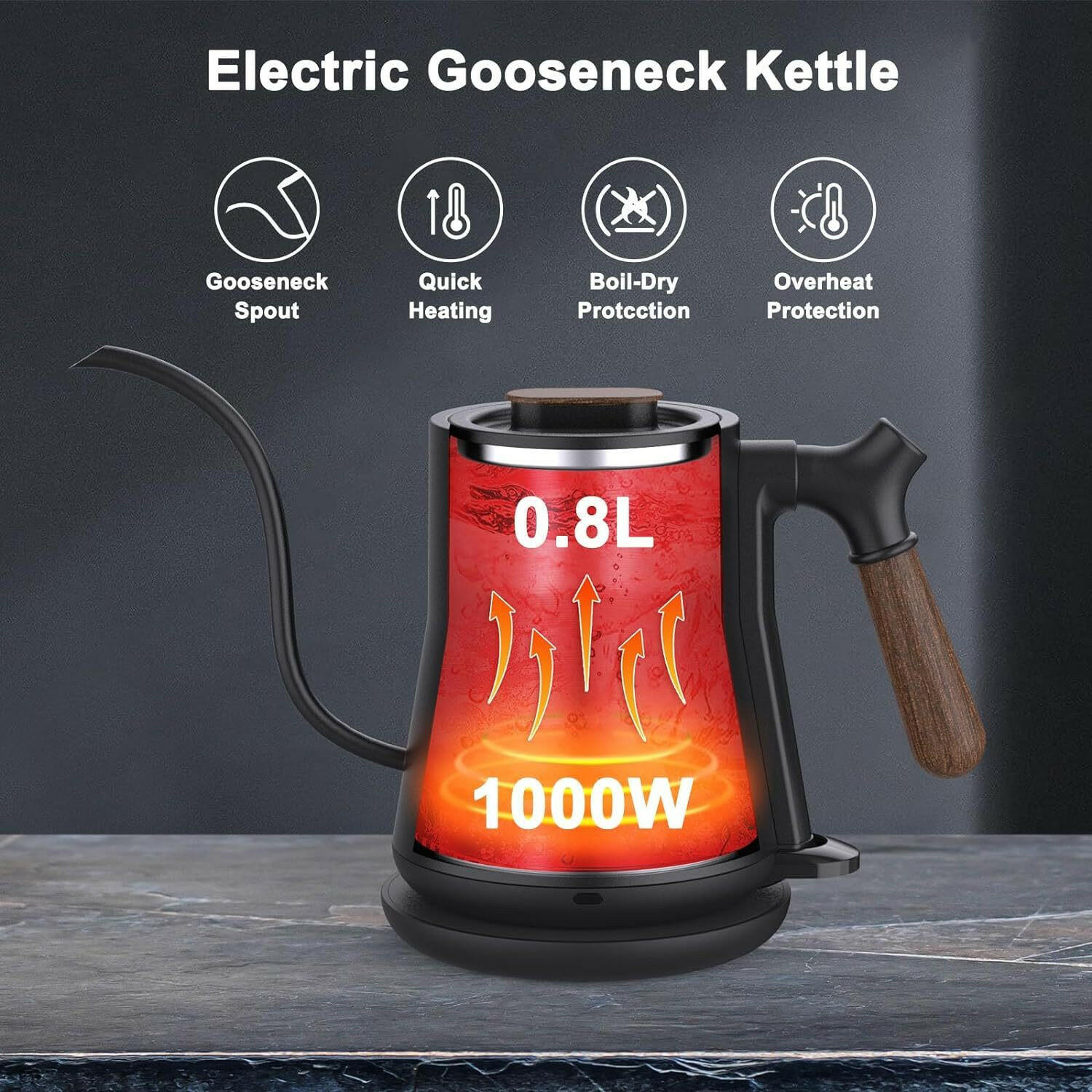 Gooseneck Electric Kettle — Stainless Steel, Rapid Heat & Auto Shutoff