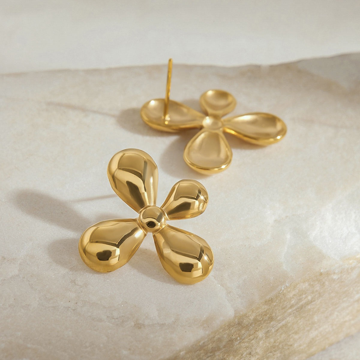 Gold Flower Earrings — 18K Gold Overlay