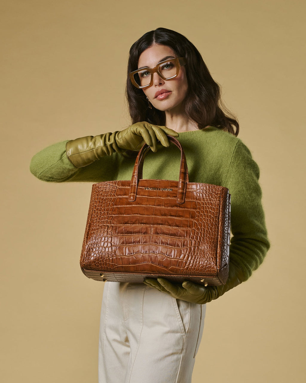 Valentina (cognac) - Italian calf leather women's handbag (with shoulder strap)