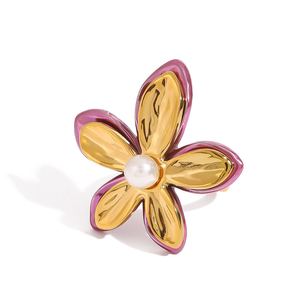 18K Gold Pearl Flower Ring