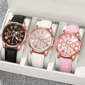 3-Pieces: Roman Quartz Women's Watches - Fashionable Round Dial with Faux Leather Strap