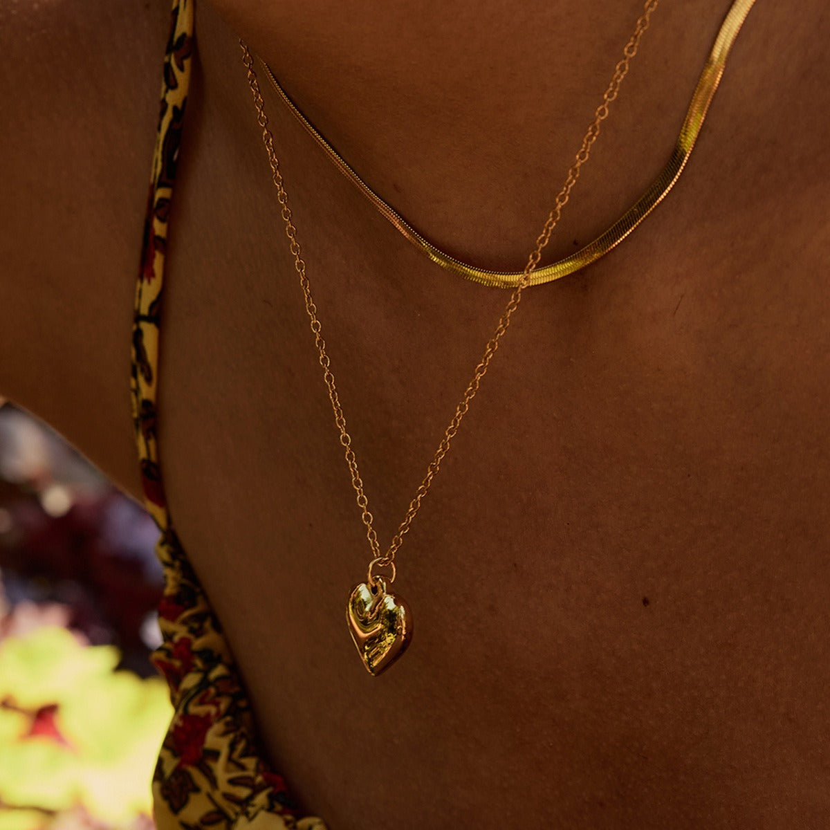 Double Chain Necklace — 18K Gold Overlay, Heart or Star Pendant