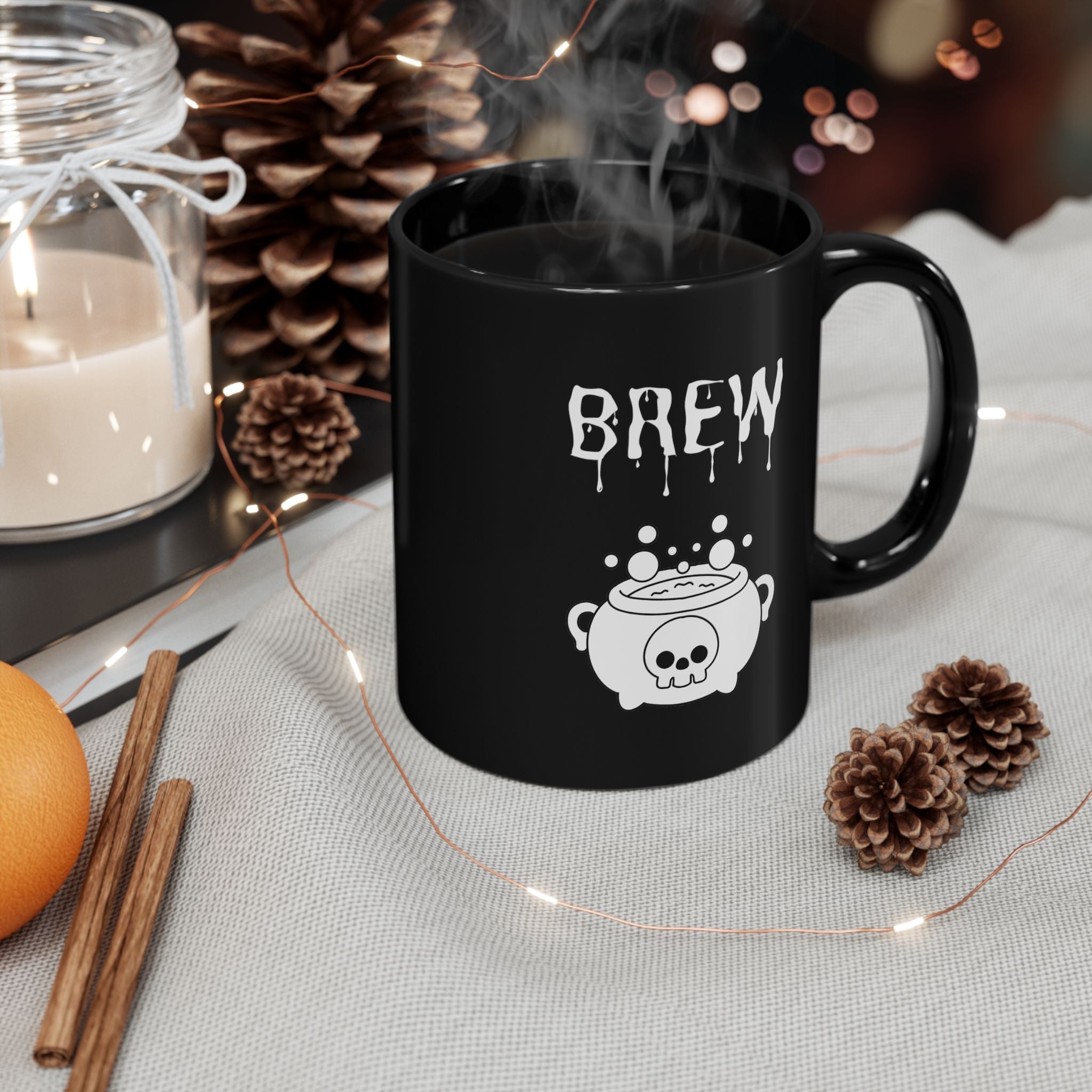 Brew Cauldron Black Coffee Mug — Spooky Halloween Witchy 11oz & 15oz