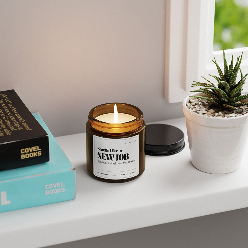 Smells Like a New Job Soy Candle — Amber Jar (Celebrate Career Wins)