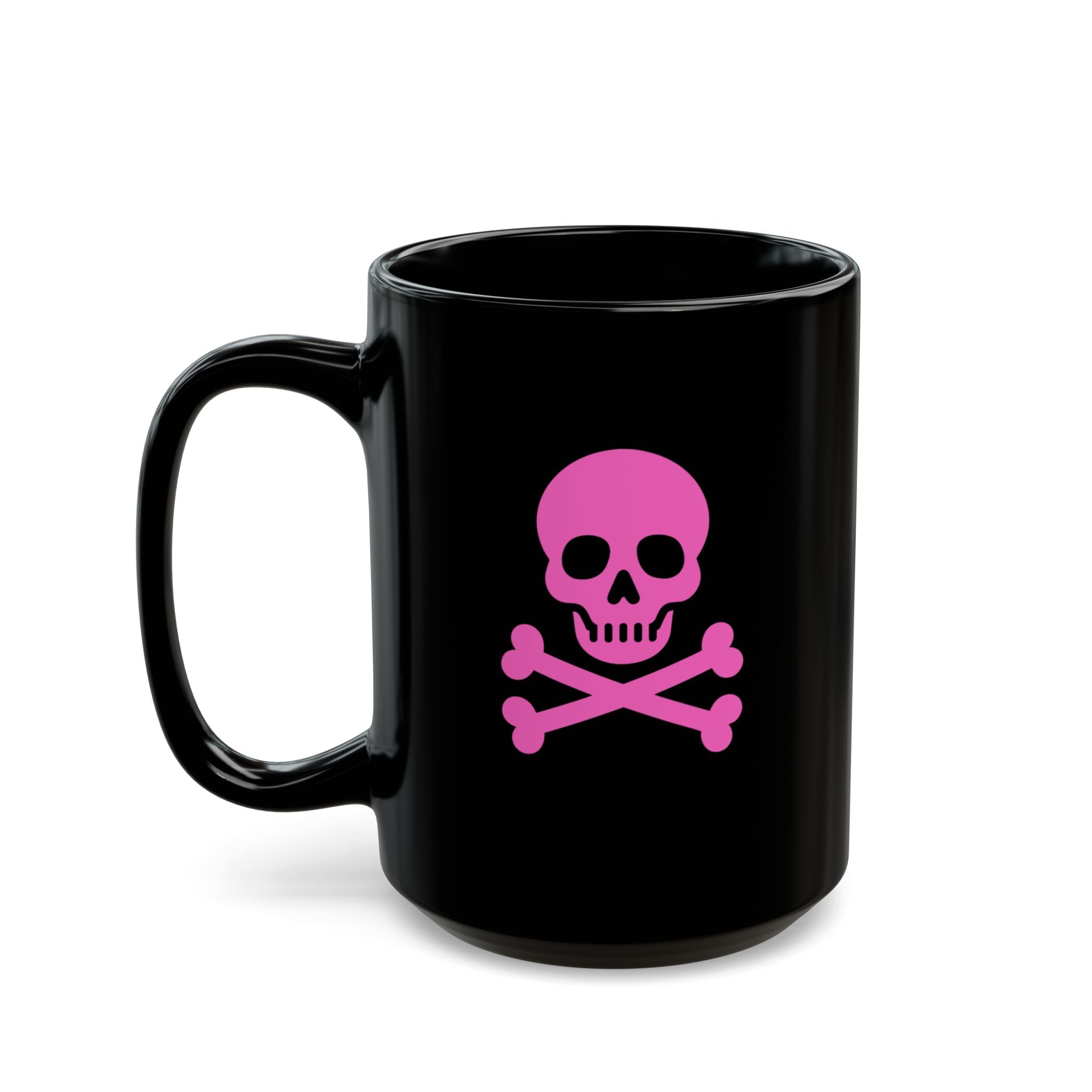 Pink Skull & Crossbones Black Mug —Coffee Cup