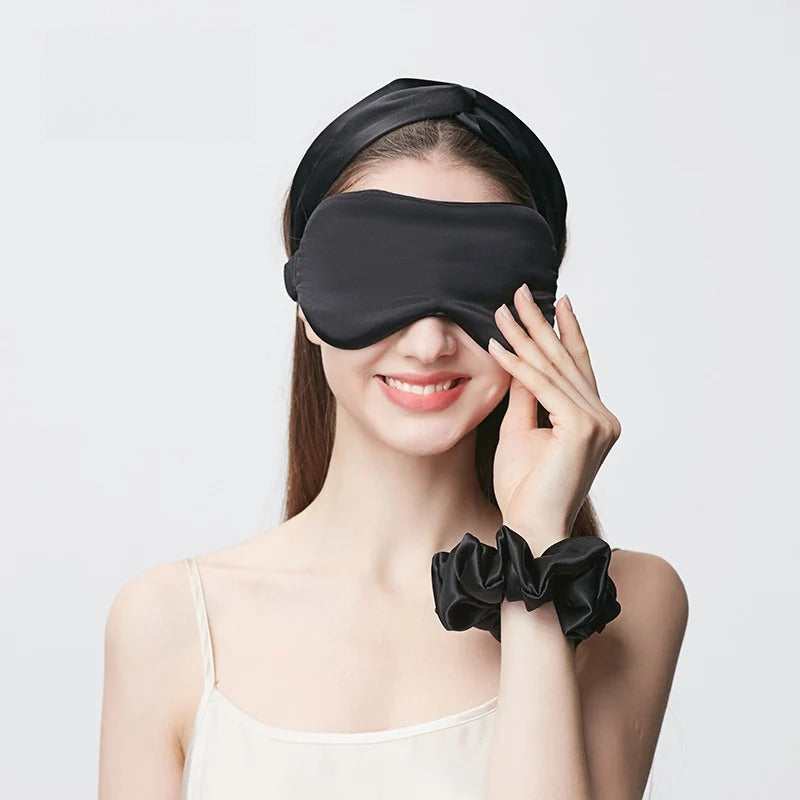 22 Momme 100% Mulberry Silk Sleep Set – Eye Mask, Headband & Scrunchie, Light-Blocking