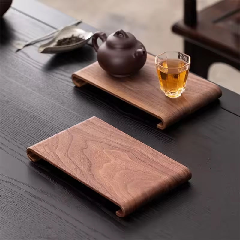 Retro Walnut Tea Tray & Candle Holder