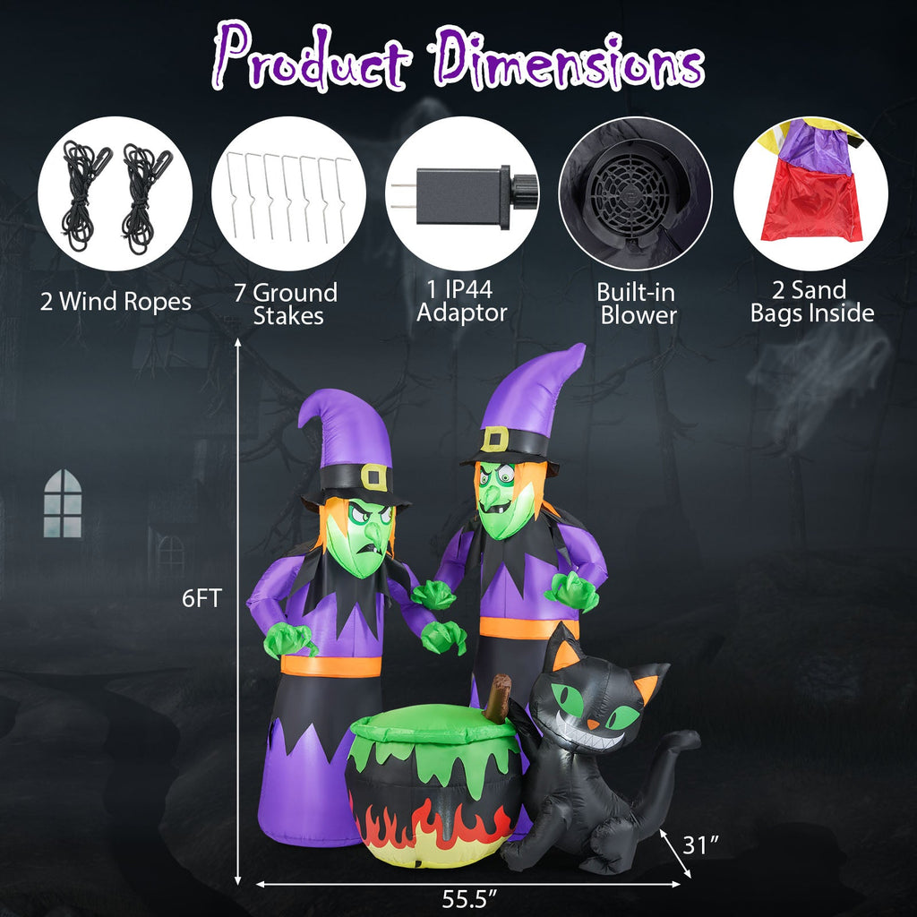 Light-Up Halloween Inflatable Witches, Cauldron & Cat