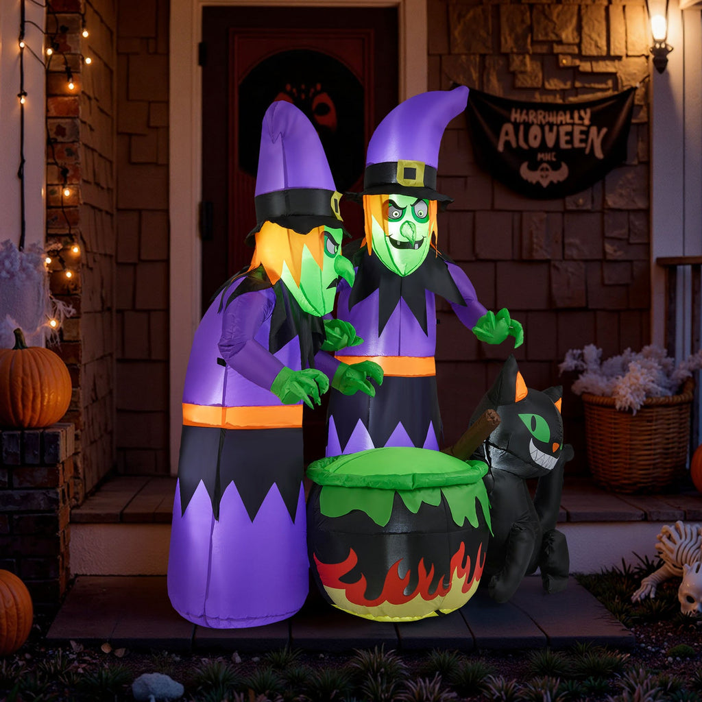 Light-Up Halloween Inflatable Witches, Cauldron & Cat