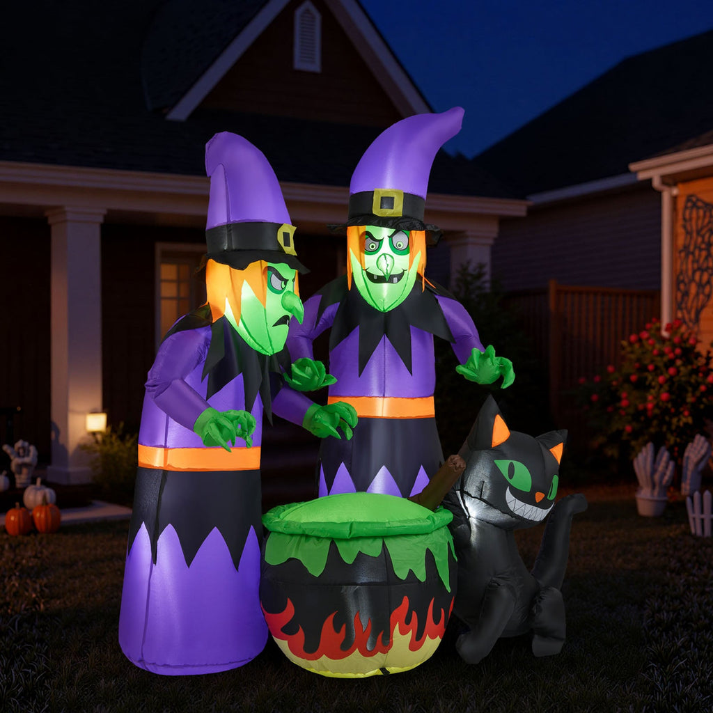 Light-Up Halloween Inflatable Witches, Cauldron & Cat