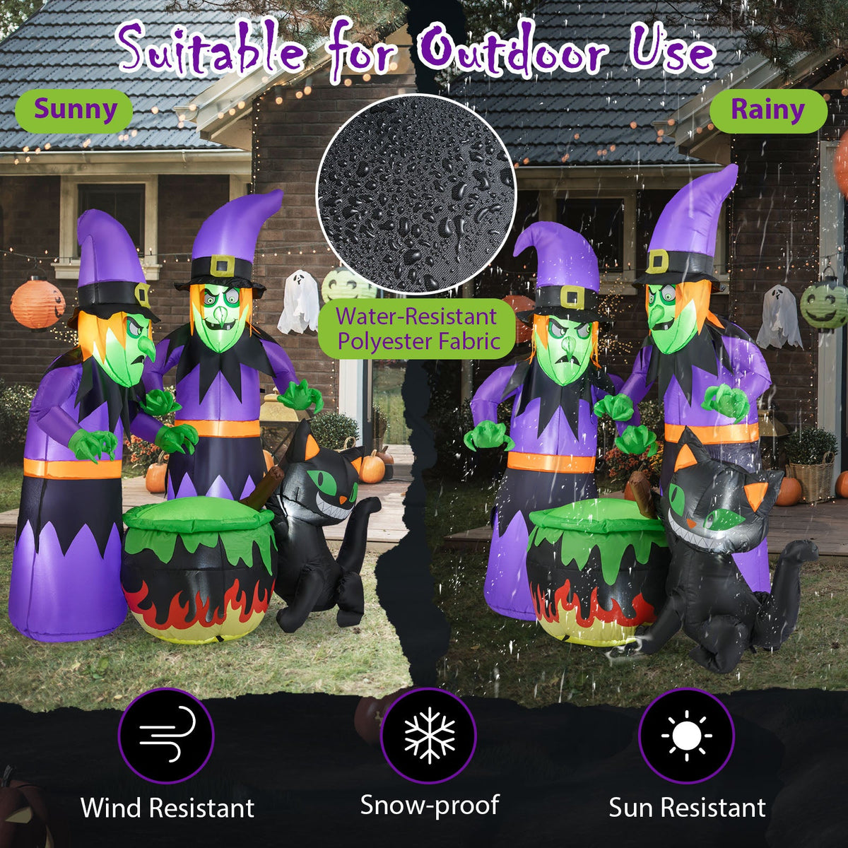 Light-Up Halloween Inflatable Witches, Cauldron & Cat