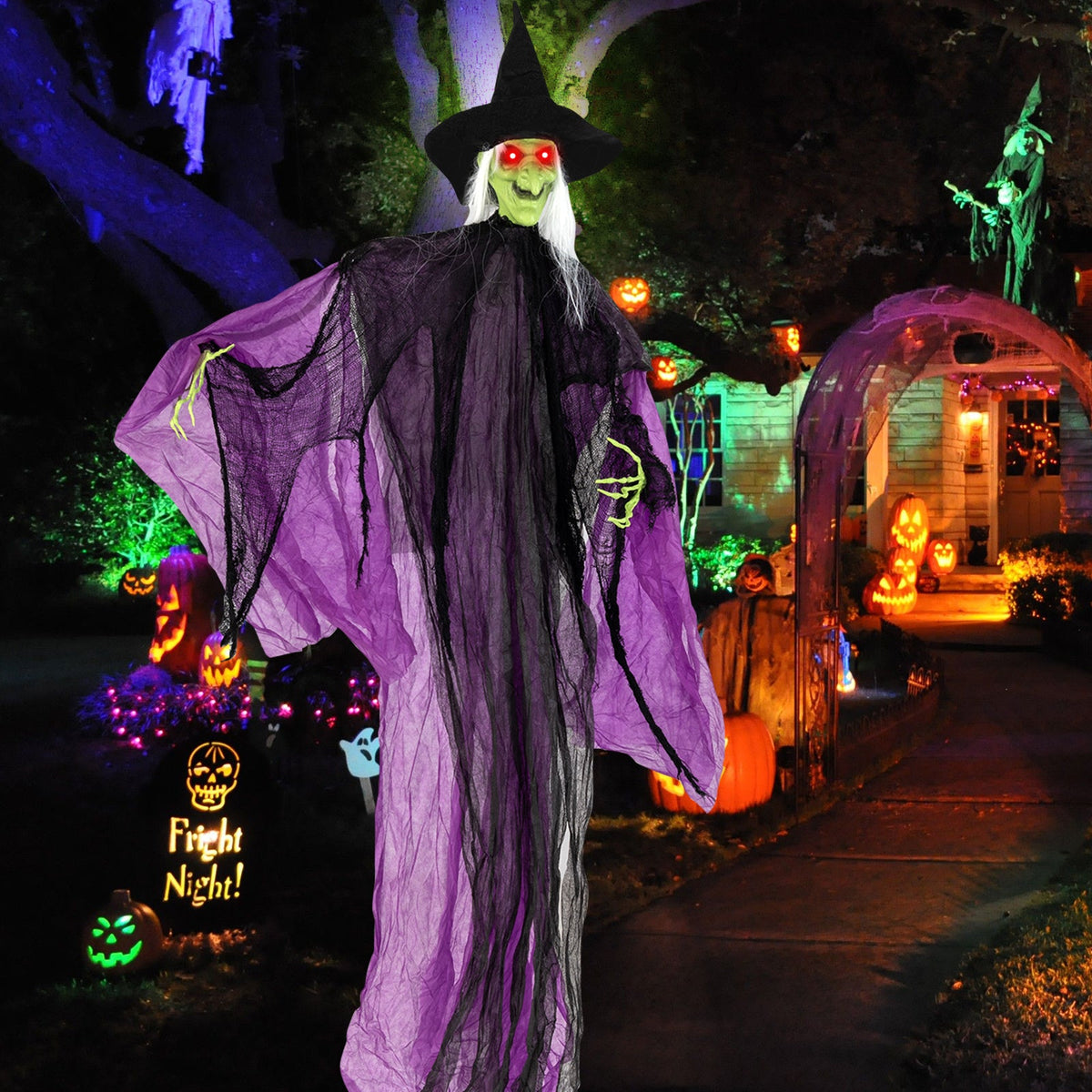 Animated Standing Halloween Witch with Glowing Eyes
