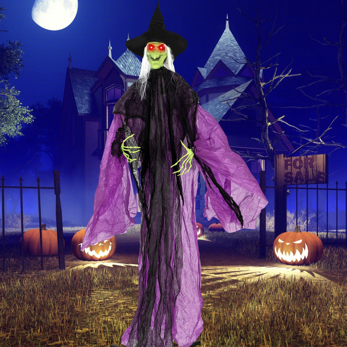 Animated Standing Halloween Witch with Glowing Eyes