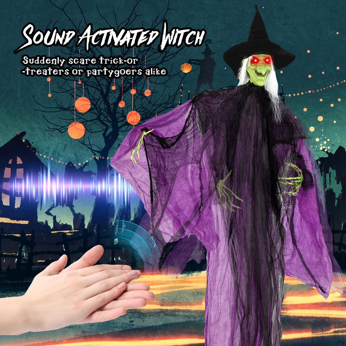 Animated Standing Halloween Witch with Glowing Eyes