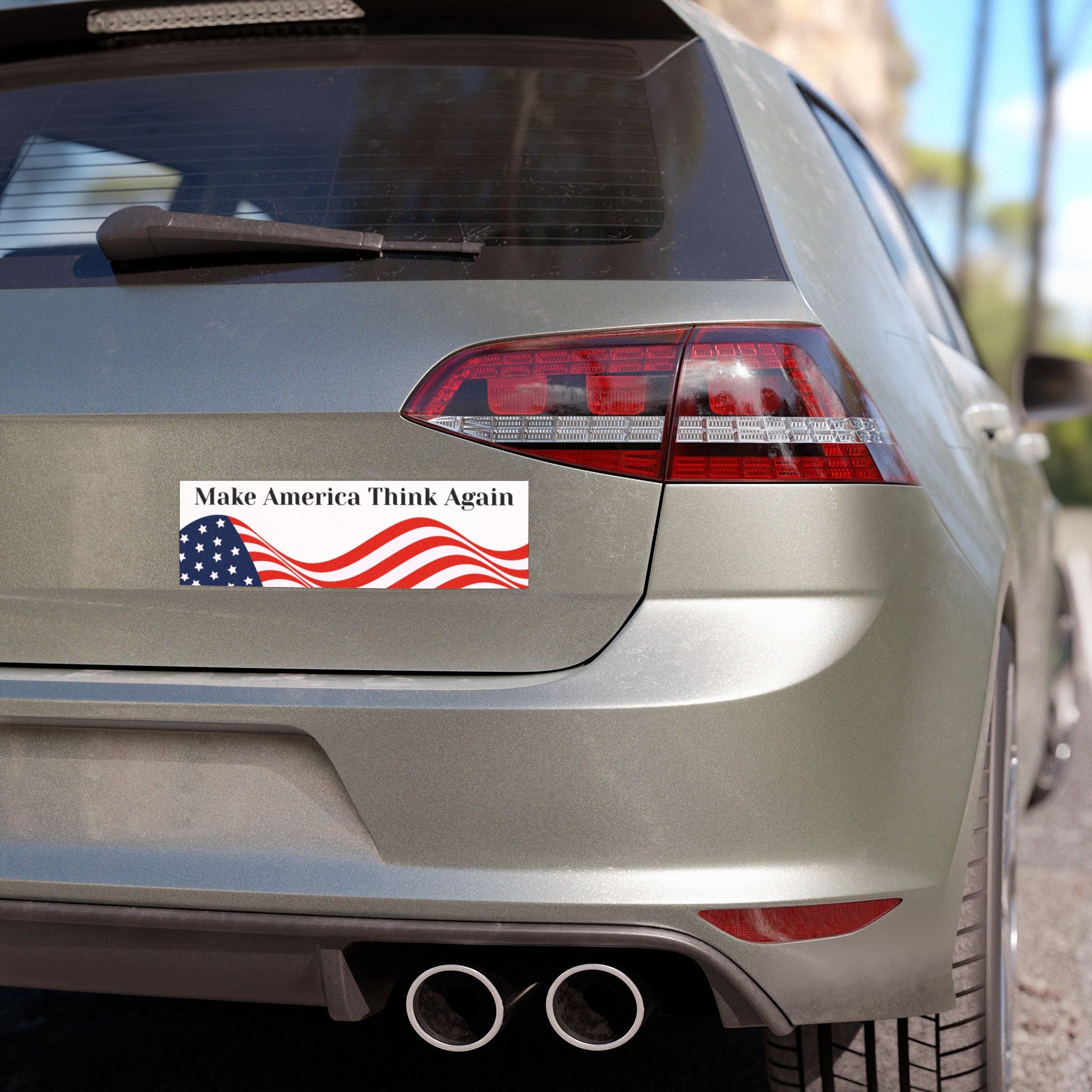 Make America Think Again Car Magnet — Patriotic American Flag Political Bumper Magnet