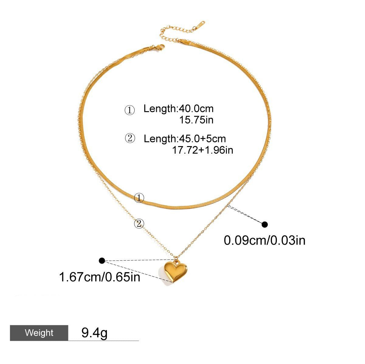 Double Chain Necklace — 18K Gold Overlay, Heart or Star Pendant