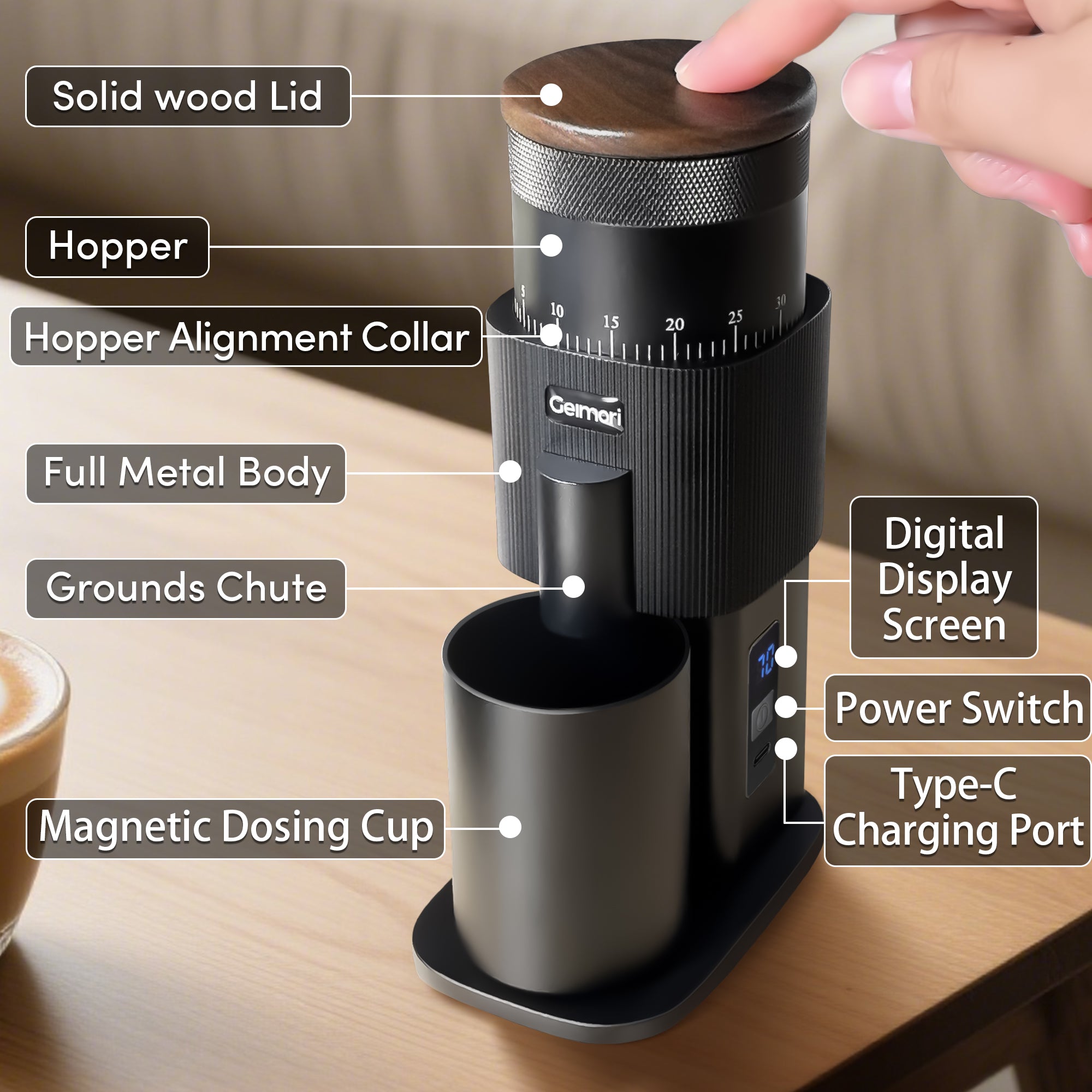 Geimori T38 Battery Coffee Grinder — Portable Espresso & Filter