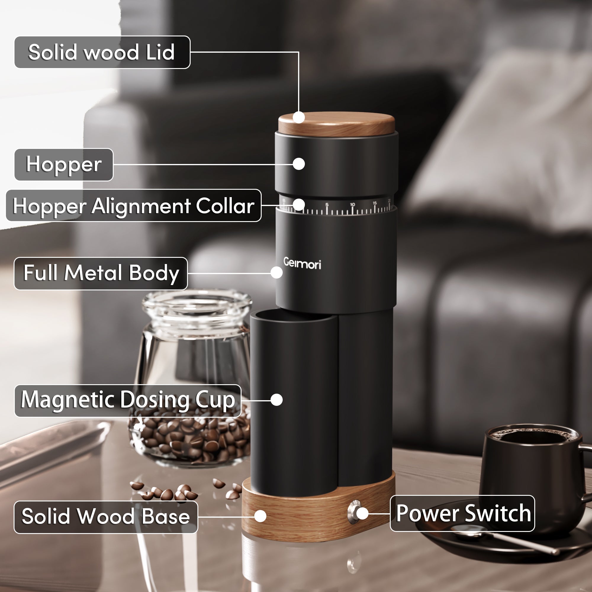 Geimori T38 Plus Electric Coffee Grinder — Compact Plug-In