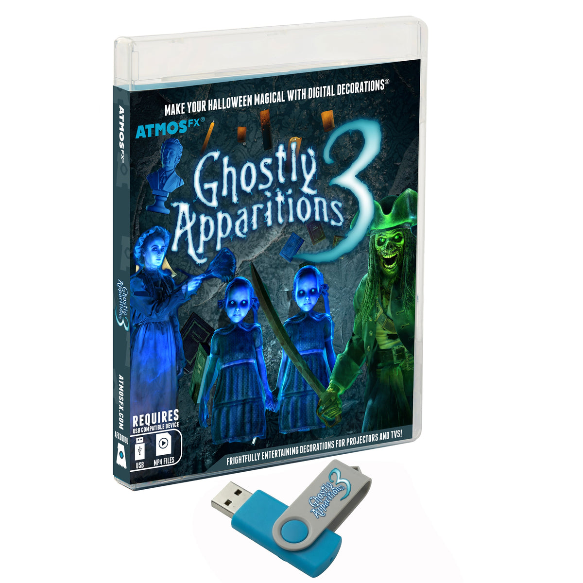 AtmosFX Ghostly Apparitions 3 Halloween Decoration USB