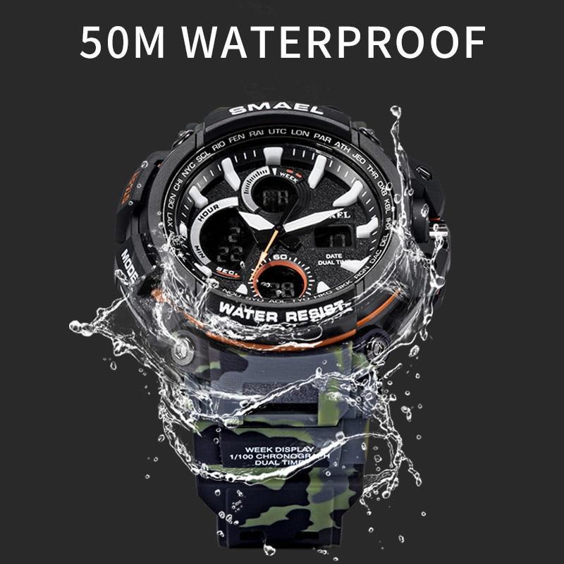 Men's Orange Military Sport Watch – LED, 50M Waterproof