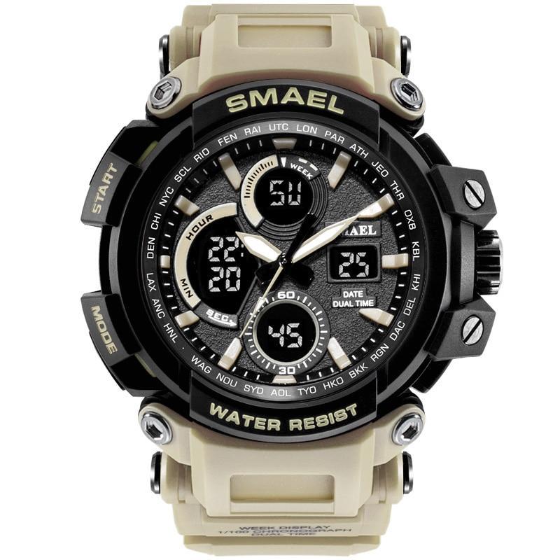 Men's Orange Military Sport Watch – LED, 50M Waterproof