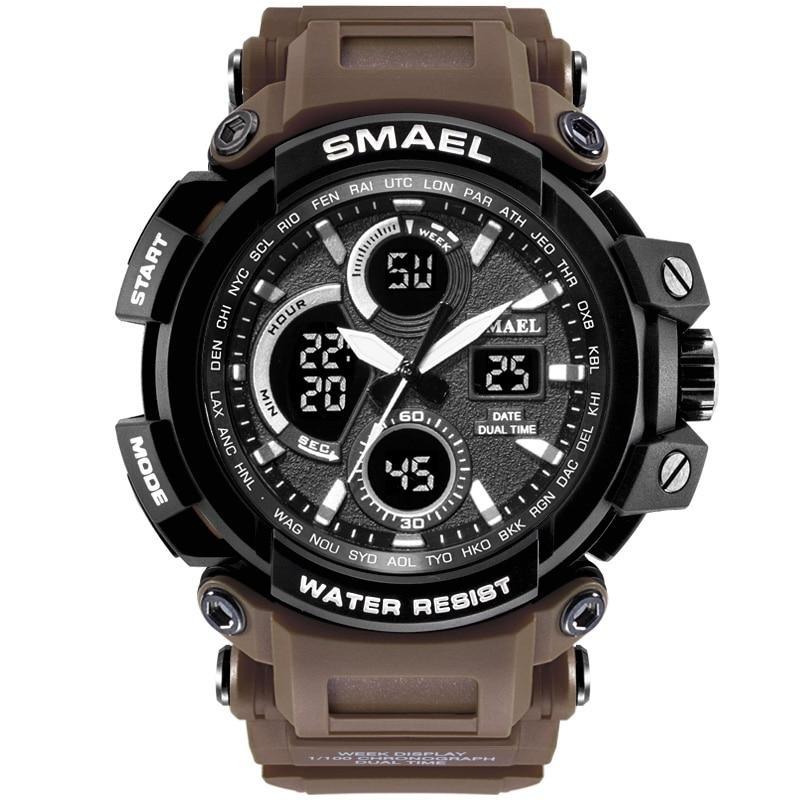 Men's Orange Military Sport Watch – LED, 50M Waterproof