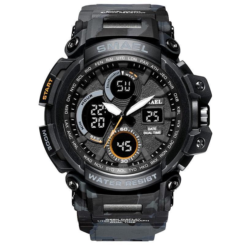 Men's Orange Military Sport Watch – LED, 50M Waterproof
