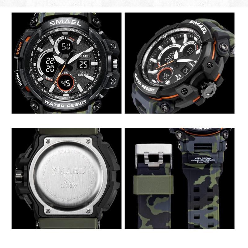 Men's Orange Military Sport Watch – LED, 50M Waterproof