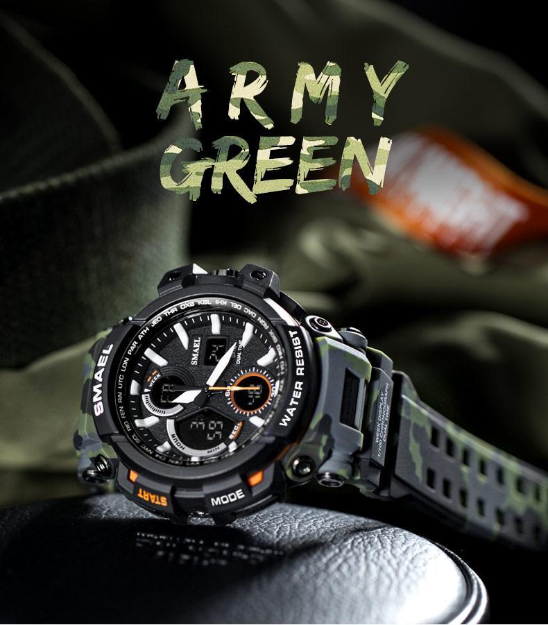 Men's Orange Military Sport Watch – LED, 50M Waterproof