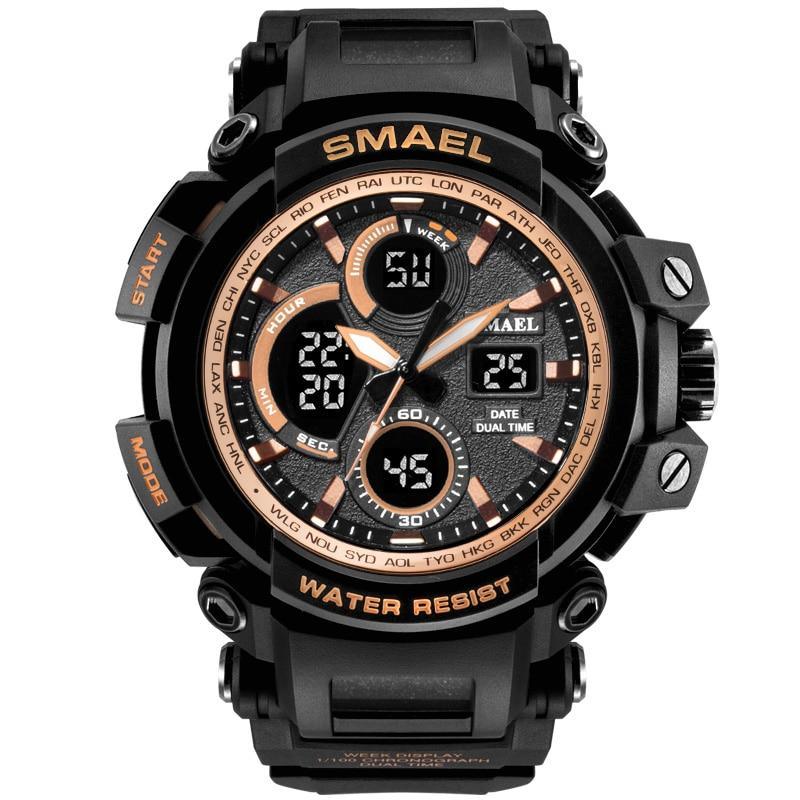Men's Orange Military Sport Watch – LED, 50M Waterproof