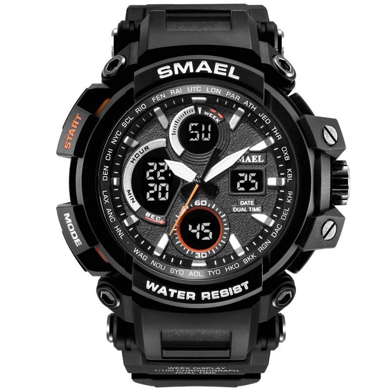 Men's Orange Military Sport Watch – LED, 50M Waterproof