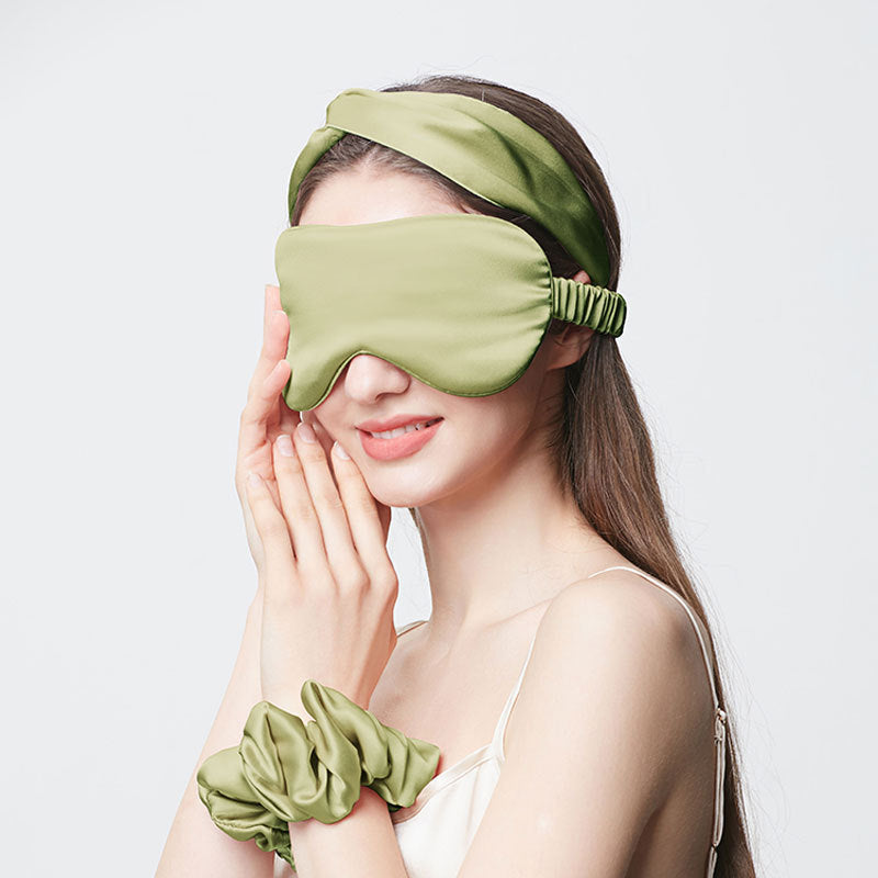 22 Momme 100% Mulberry Silk Sleep Set – Eye Mask, Headband & Scrunchie, Light-Blocking