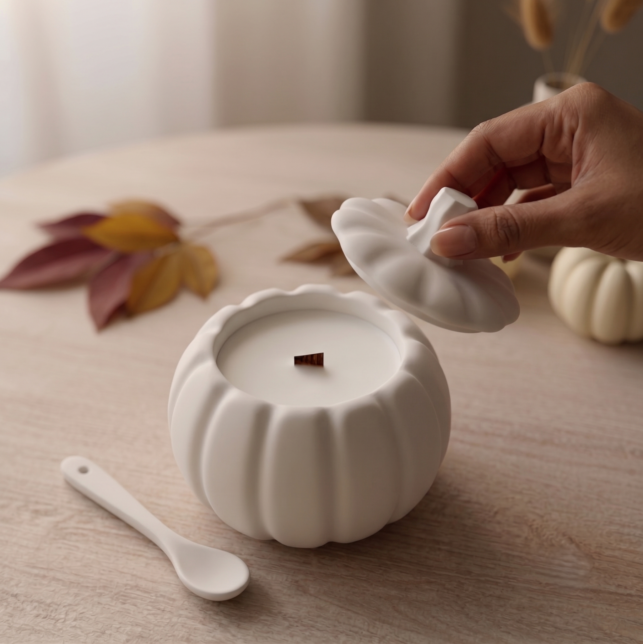 Jesmonite Pumpkin Candle | Sculptural Fall Décor