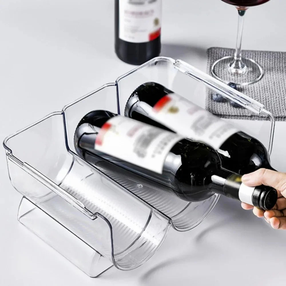 Clear Refrigerator Wine & Water Bottle Holder — Stackable Storage Rack