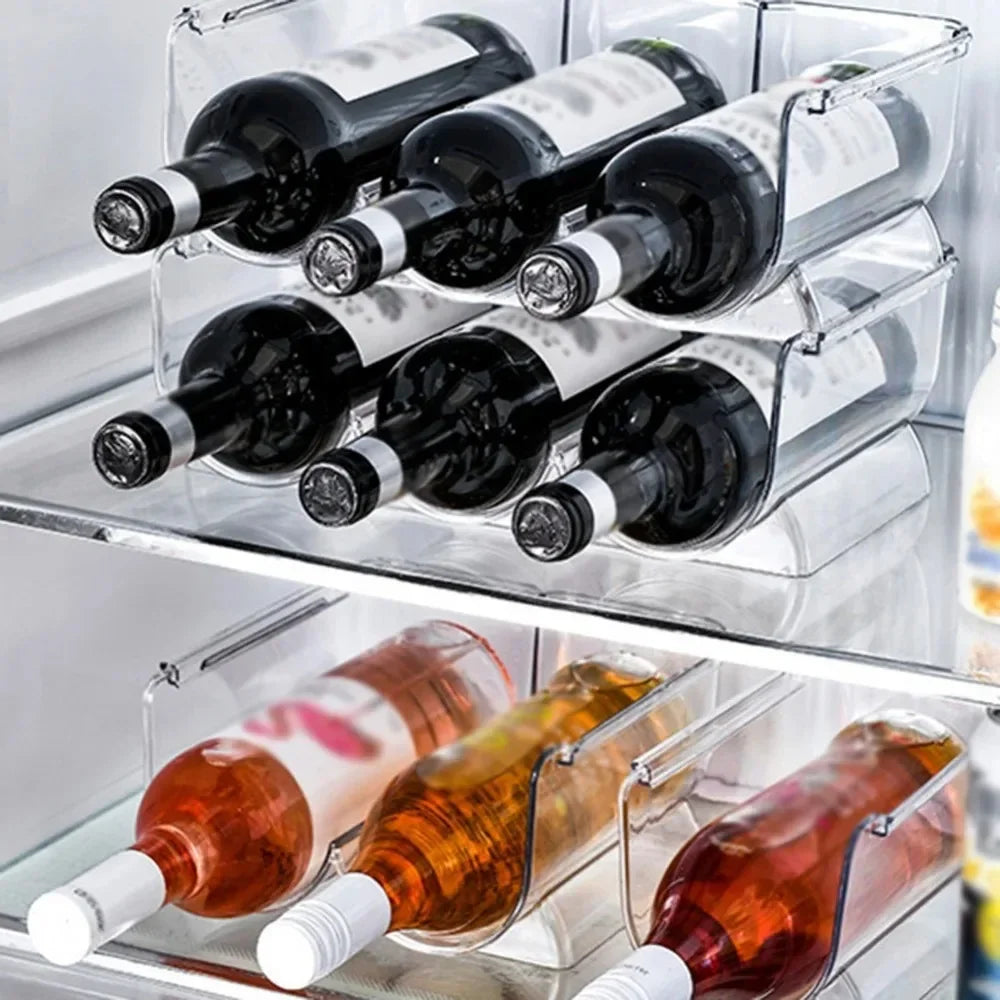 Clear Refrigerator Wine & Water Bottle Holder — Stackable Storage Rack