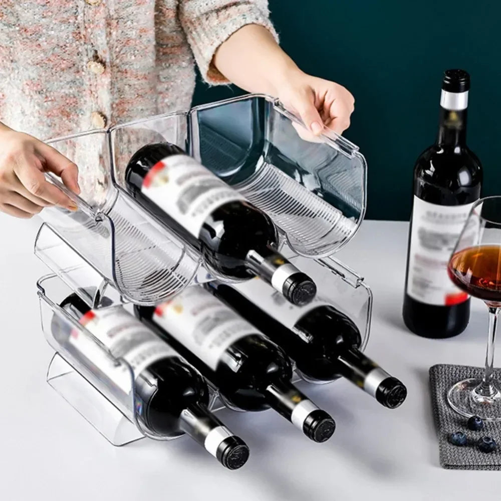 Clear Refrigerator Wine & Water Bottle Holder — Stackable Storage Rack