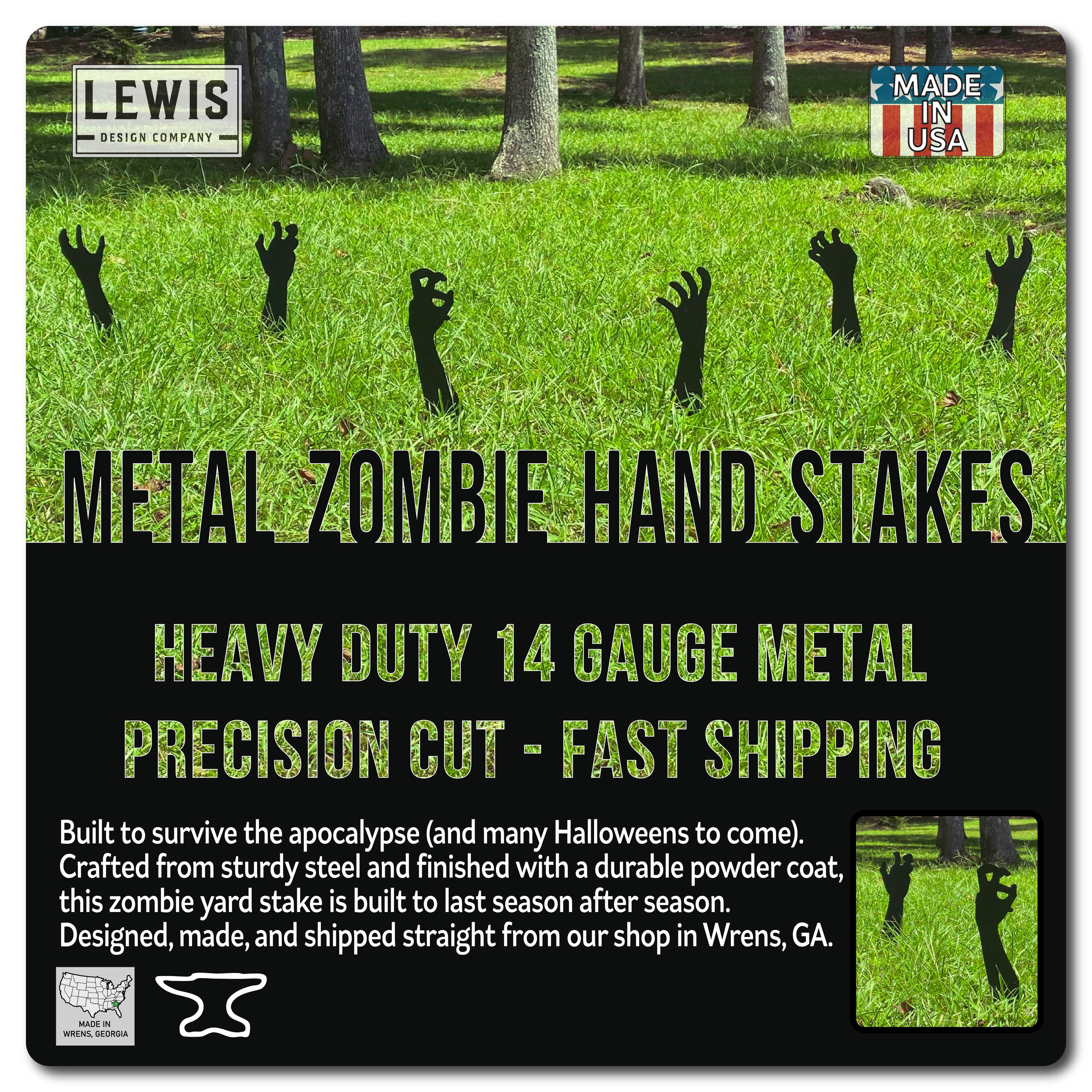 Zombie Hands Metal Yard Stakes | Halloween Lawn Decor Set