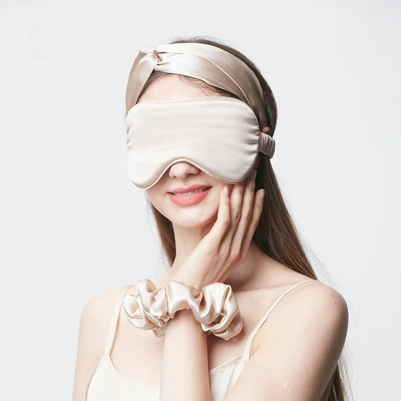 22 Momme 100% Mulberry Silk Sleep Set – Eye Mask, Headband & Scrunchie, Light-Blocking
