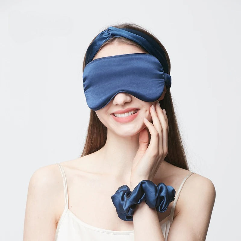 22 Momme 100% Mulberry Silk Sleep Set – Eye Mask, Headband & Scrunchie, Light-Blocking