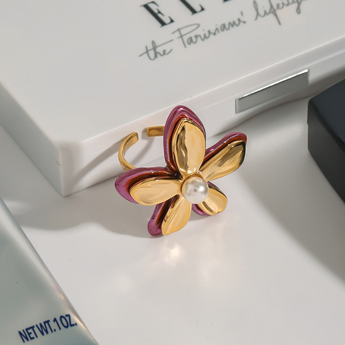 18K Gold Pearl Flower Ring