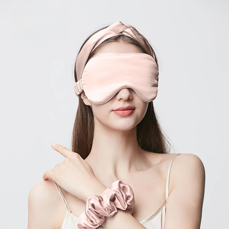 22 Momme 100% Mulberry Silk Sleep Set – Eye Mask, Headband & Scrunchie, Light-Blocking