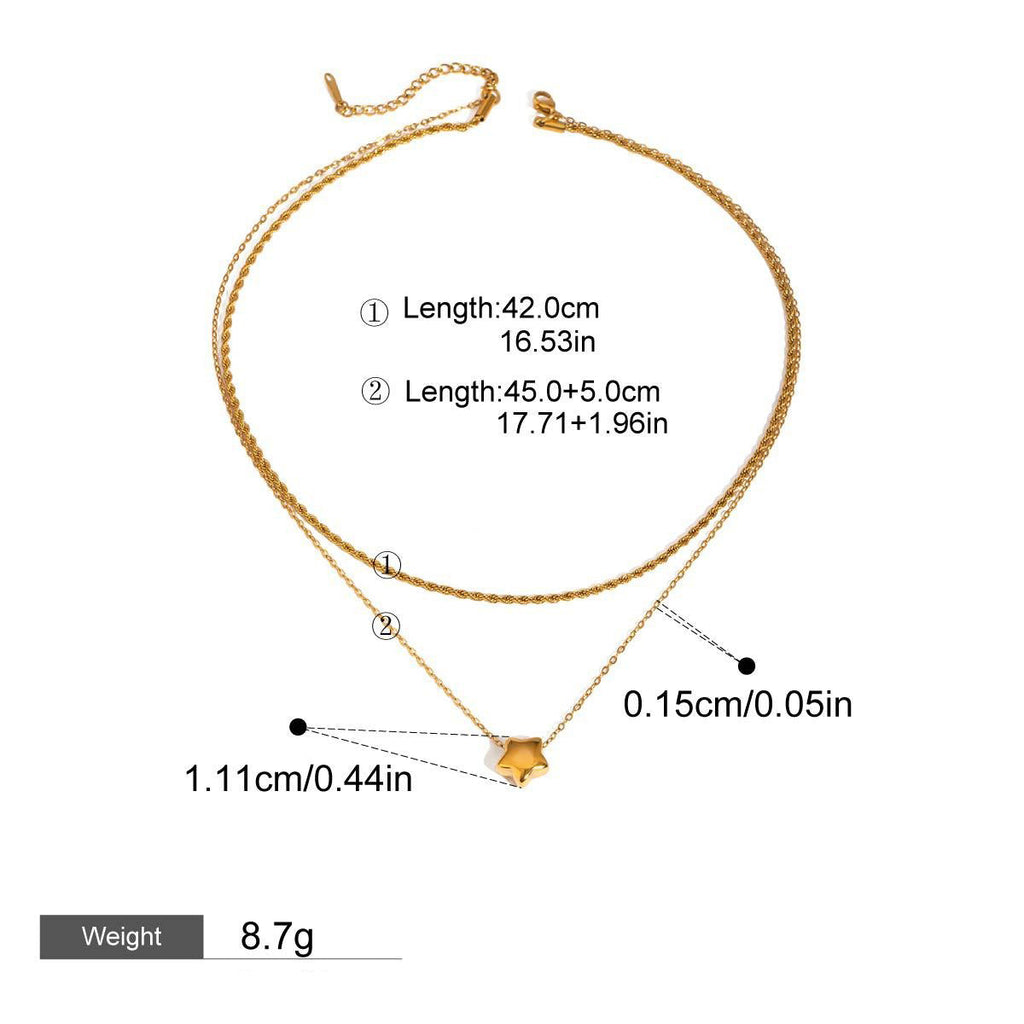 Double Chain Necklace — 18K Gold Overlay, Heart or Star Pendant
